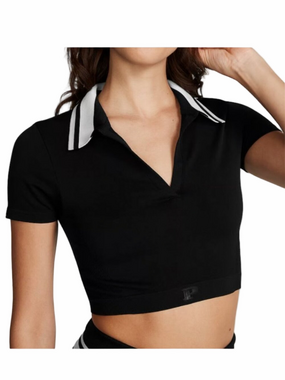 NEW PiINK Victoria's Secret Black Seamless Polo Cropped Tee Size M Preppy